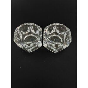 Vintage Elements Czech Crystal Candle Holders Pair 3.5" Faceted Glass Votive Lat
